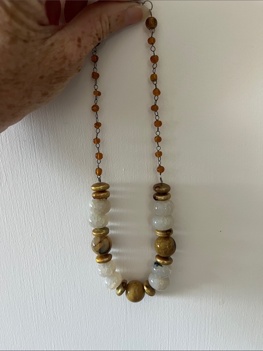 White and Gold Beaded Necklace - Women Jewelry